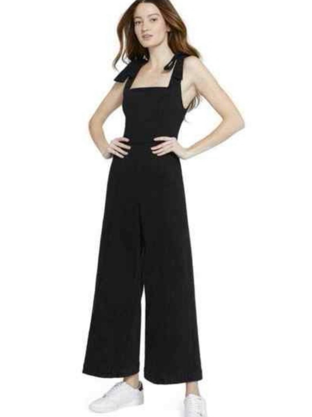 Alice +Olivia  Black Square-Neck Wide-Leg Jumpsuit with Tie Straps